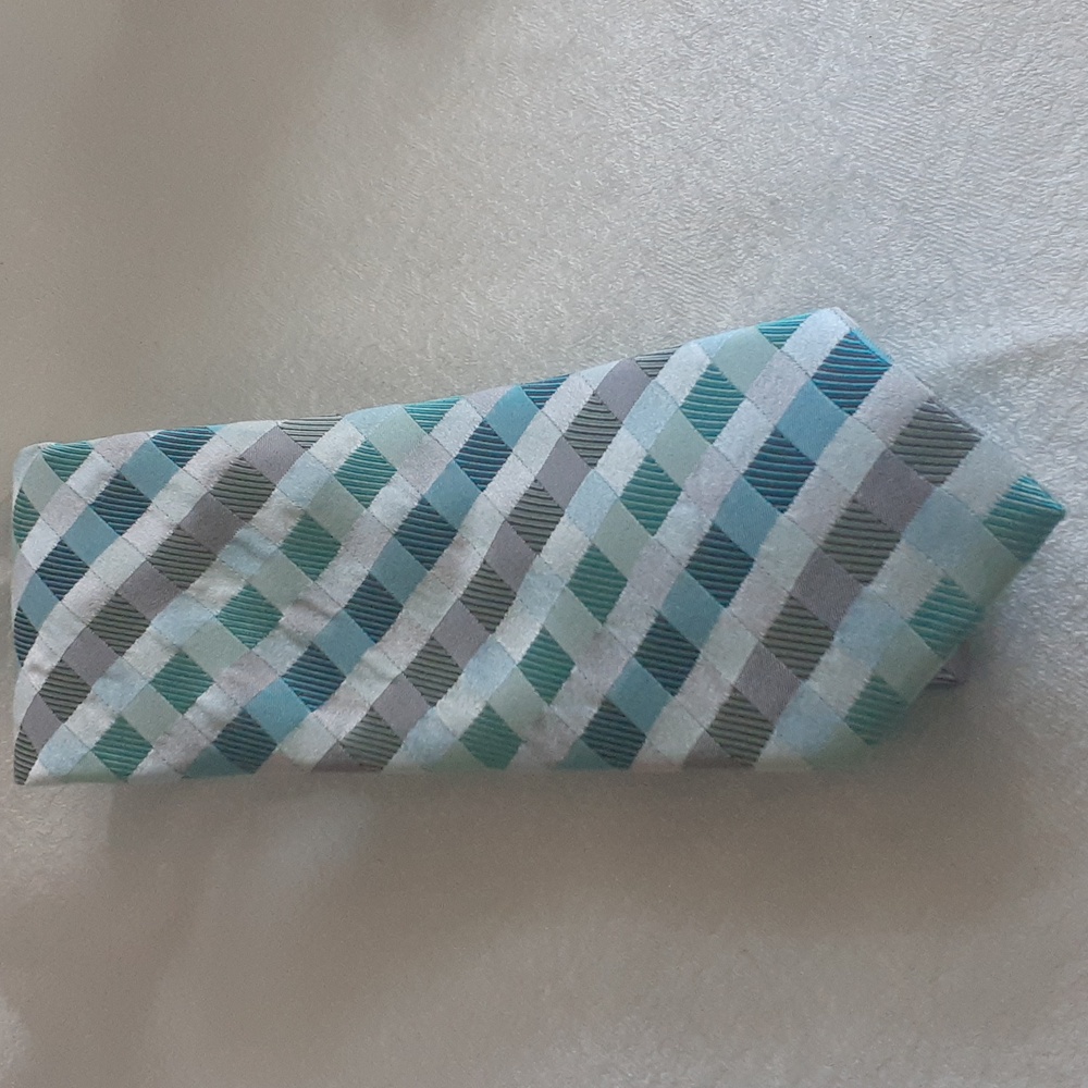 Stylish Men's Plaid Tie Blue Gray Turquoise Geometric